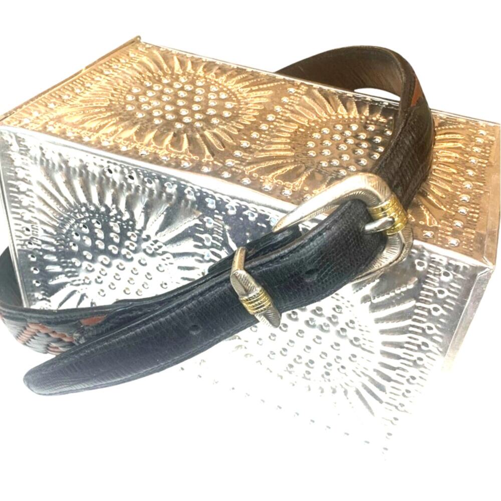 Bill Adler Genuine Leather Belt Woven Italian Calf Skin Brown Black Aztec 32 in